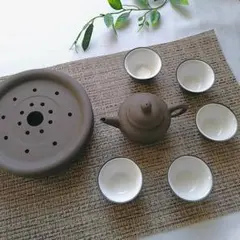 中国茶器セット 陶器急須と茶杯5個 清香 QING XIANG【未使用 難あり】