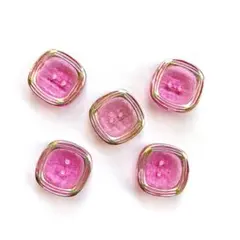① 二つ穴ボタン おわん型 レトロ ピンク シルバー 四角 ハンドメイドパーツ