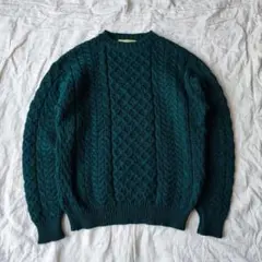 UK製 アランニット セーター 深緑 フィッシャーマン