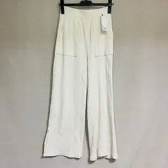 新品　GU ジーユー　リブスリットワイドパンツ　ナチュラル