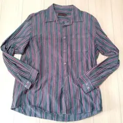 グレーと赤のストライプ長袖シャツL2115番