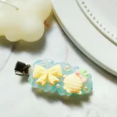 ホイップデコ　前髪クリップ　ヘアクリップ　ヘアピン　リボン　青