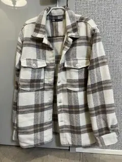 ZARA アイボリー・ブラウンチェック シャツジャケット L
