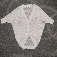 五分袖レース編みカーディガン L アイボリー