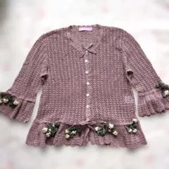 ワンダフルワールド♥白詰草（クローバー）モチーフ付き鍵編みカーディガンのサムネイル