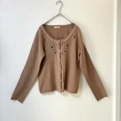 axes femme 刺繍付きベージュピンク長袖カーディガン Mサイズ、3-1