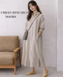 【美品】アーバンリサーチドアーズ リネンバックタックシャツワンピース ベージュ