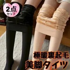 裏起毛タイツ 2色セット 肌色×黒 防寒 美脚 1200デニール 極厚 タイツ