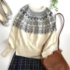 無印良品 メリノウールジャカード編みクルーネックセーター M ホワイト