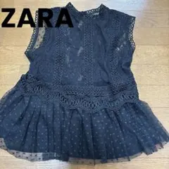 ZARAドット柄レース　ブラック　透け感　ノースリーブブラウス　Sサイズ