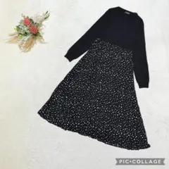 美品 チョコア【F】マタニティ ワンピース ダルメシアン柄 ニット切替 授乳服