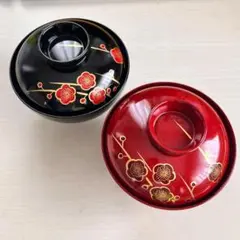 香炉　梅　蓋つき煮物椀　吸物　汁椀　夫婦椀　2客揃　レトロ　アンティーク　和食器
