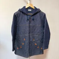 デニム キルティング ジャケット フード付き クマ刺繍 ネイビー