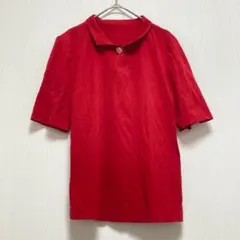 五分袖 ポロシャツ レッド レディース M 綿100% 日本製 カジュアル 薄手