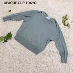 オペークドットクリップ　ニット　セーター　Vネック長袖　薄手　ウール混　M 水色