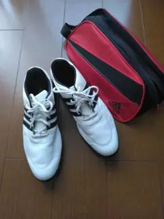 adidas ゴルフシューズ 白黒 スパイク付き　ゴルフシューズ袋付き