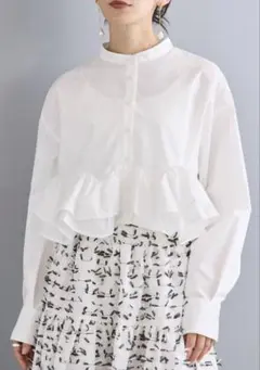 ダブルフリルヘムショート丈ブラウス ホワイト Frene フラーネ