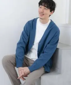 【GLOBAL WORK】 Vネックカーディガン S 厚手 春秋 メンズ ブルー