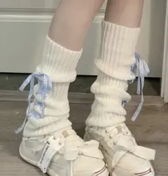 リボン付き ニット レッグウォーマー ルーズソックス