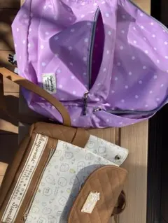 すみっコぐらし ナップザック 紫と白の水玉