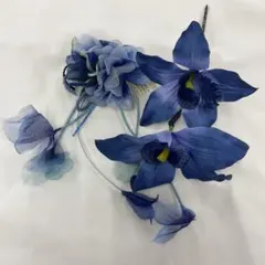 Y6733 青系 花飾り 髪飾り 和装小物　振袖