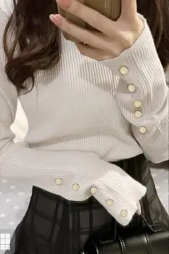 GRL クルーネック袖ボタンリブニットトップス［K9274f］