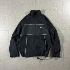 00s NIKEナイキナイロンジャケット刺繍ロゴ黒ブラックドローコードY2K