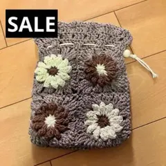 ハンドメイド　モチーフ　編み物　巾着袋
