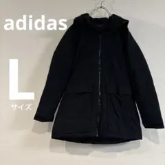 adidas フード付き ブラック ダウンジャケット Lサイズ　長めのサムネイル