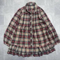 Joky gal チェック柄 フリルチュニックシャツ L 丸襟 긴팔