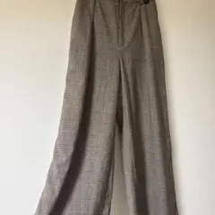 【美品】GU⭐️グレンチェック柄タックワイドパンツ ウエストゴム ブラウン L
