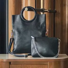 【美品】LAURA DI MAGGIO サークルハンドルショルダーバッグ 黒のサムネイル