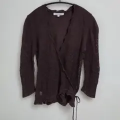 美品　ローラアシュレイ　7分袖レース編み　カシュクールカーディガン　M　茶