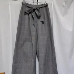 チェック柄リボン付きガウチョパンツ