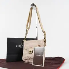 【美品✨】コーチ ショルダーバッグ シグネチャー キャンバス レザー ベージュ
