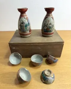 送料無料 九谷焼 九谷庄三 含む 酒器 徳利 花鳥唐人図 金彩 色絵 美品
