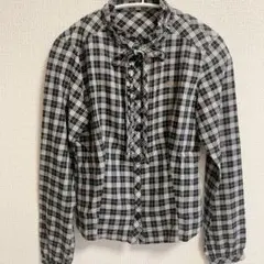 バーバリーブルーレーベル ノバチェック リボン フリル シャツ 黒 38