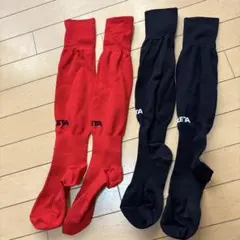 ATHLETA/サッカーソックス 赤 黒 2足セット　サイズJF