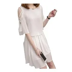 オープンショルダー 半袖 ワンピース 膝丈 無地 ドレス レディース　新品未使用