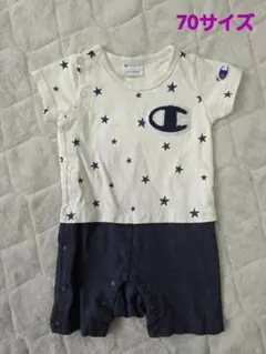 CHAMPION 星柄ロンパース デニム風 ホワイト 70サイズ 男の子
