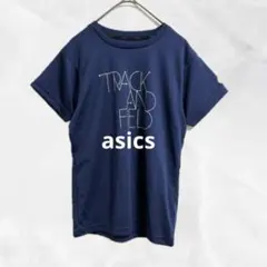 a1174 asicsアシックス　陸上Tシャツ　半袖　スポーツ　文字デザイン　紺のサムネイル