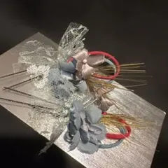 和装髪飾り 赤と青の花飾り　2個セット　Uピン留