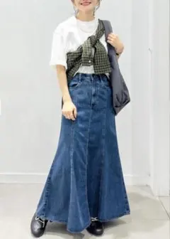 『美品』GU ライトデニムフレアマキシスカート　 67 BLUE S