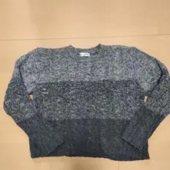 【寒い冬にぴったり!!】長袖ニット グレー ケーブル編み