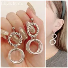 728 ヴィンテージシルバーリング チェーン お洒落 ピアス イヤリング