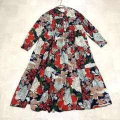近年タグ 45R 秋の七草プリントワンピース 花柄 長袖 ロゴ刺繍 ロング