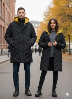 ネイビーとイエローのロングコート