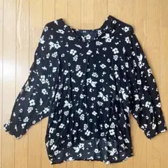 レーヨン花柄ブラウス ブラック M