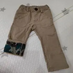 子供服　長スボン　80　Moujonjon 迷彩柄裾 ベージュパンツ