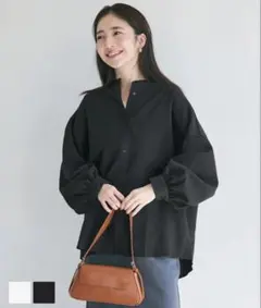 coca スタンドカラーぽわん袖シャツ 黒 M 羽織にも